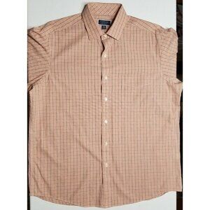 Club Room Performance Long Sleeve Button Up Peach Gingham Check Shirt Men's 16.5